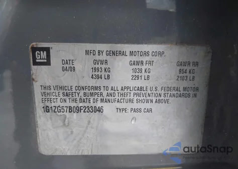 2009 Chevrolet Malibu Ls z USA, uszkodzony, nr VIN 1G1ZG57B09F233046